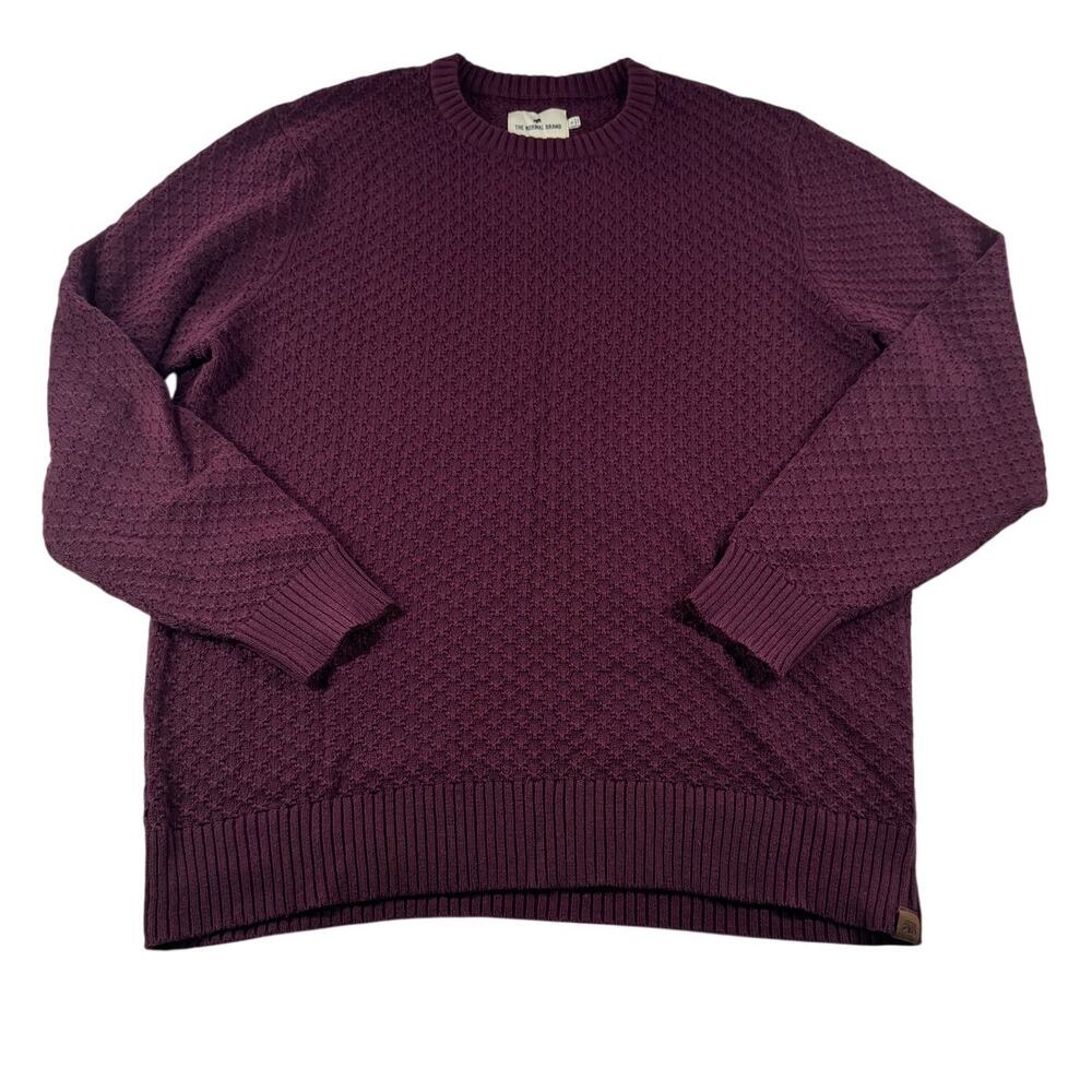 The Normal Brand Mens XL Chunky Knit Crewneck Sweater Maroon Cabin Seed Stitch